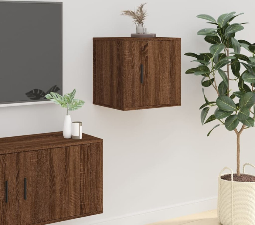 Vegghengt TV-benk brun eik 40x34,5x40 cm
