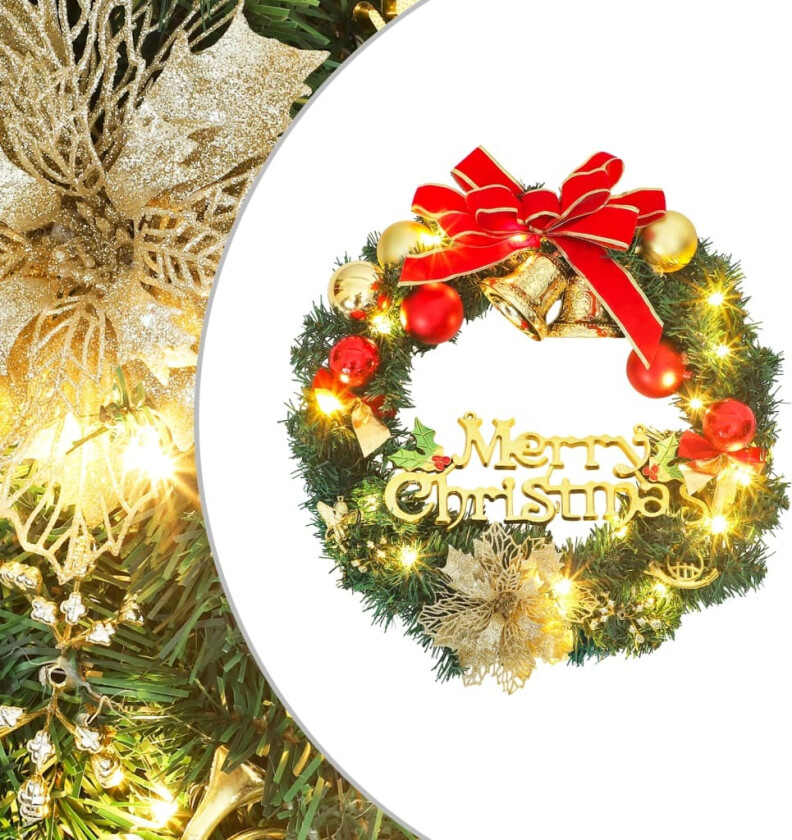 Julekrans med 15 lysdioder grønn 30 cm