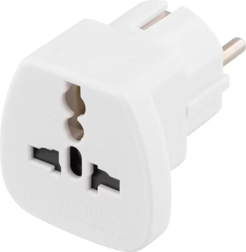 reiseadapter, lar deg koble enheter fra UK/IT/SUI/USA til EU-uttak, 250V 13A, jordet, hvit