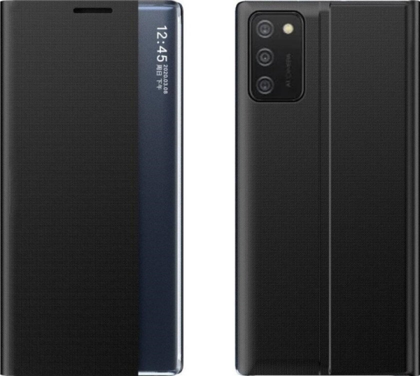 Clear View Nytt Sleep Case-Deksel Med Klaff Og Stativfunksjon For Samsung Galaxy A03s (166.5) Svart