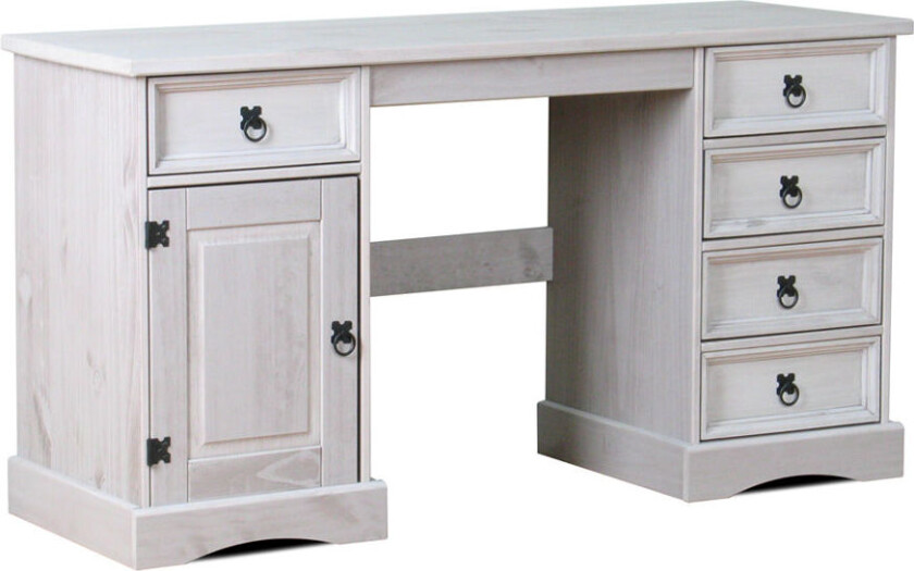 New Mexico skrivebord bredde 141 cm, høyde 76 cm med 5 skuffer og 1 dør grå.