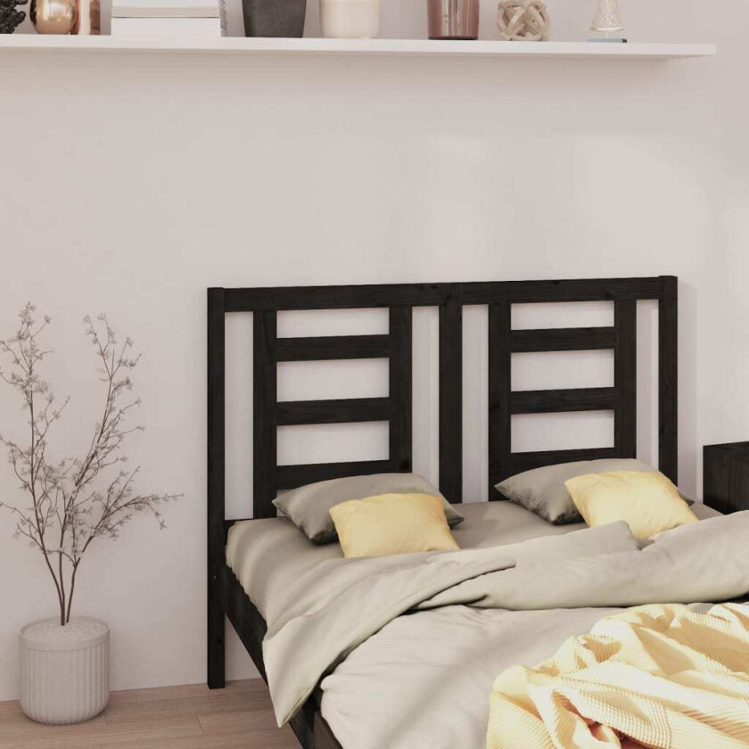 Sengegavl svart 146x4x100 cm heltre furu