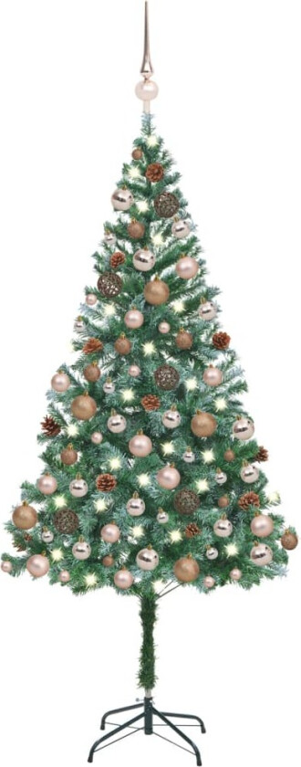 Forhåndsbelyst kunstig juletre med kulesett og kongler 180 cm
