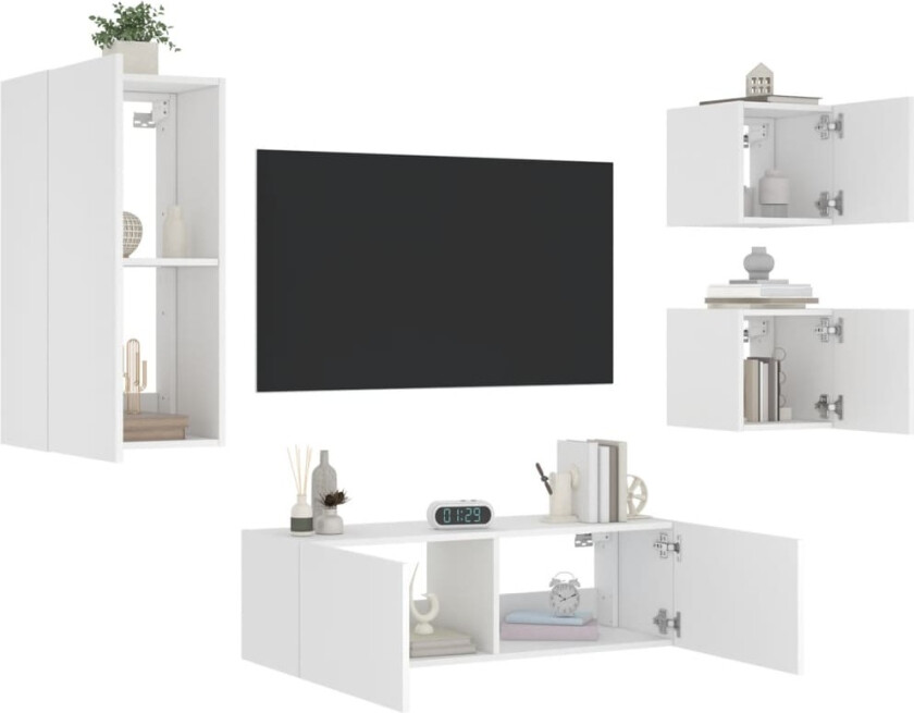 Vegghengte TV-benker med LED 4 stk hvit