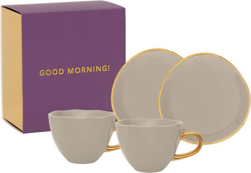 God Morgen gavesett Cappuccino kopp & fat 2-pack Grå morgen