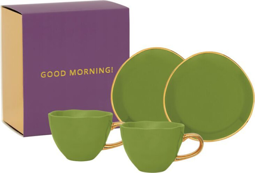 God Morgen gavesett Cappuccino kopp & fat 2-pack Eviggrønn kvist