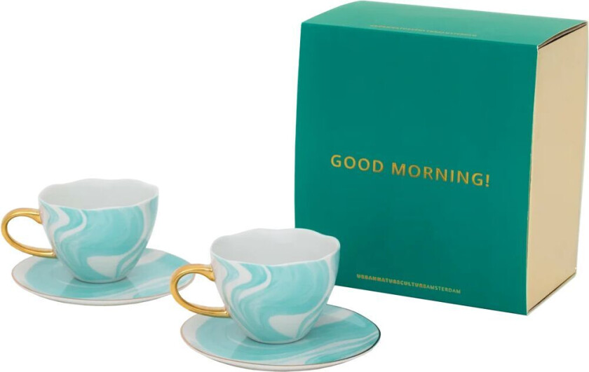God Morgen gavesett Cappuccino kopp & fat 2-pack Valuri smaragdgrønn