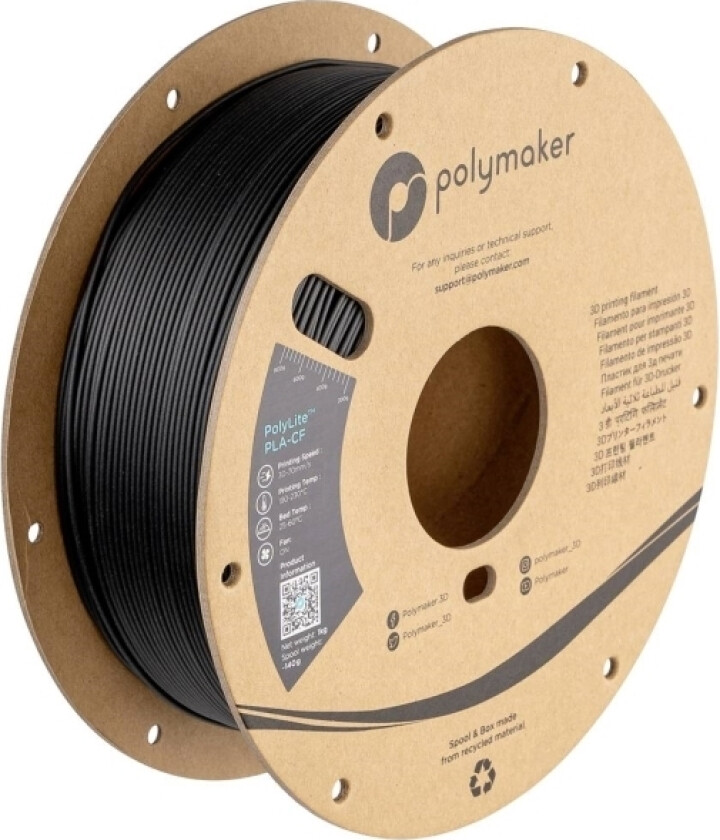Polymaker Pa10001 Filament Pla-Cf Kulfiberforstærket 1.75 Mm 1000 G Sort Polylite™ 1 Stk