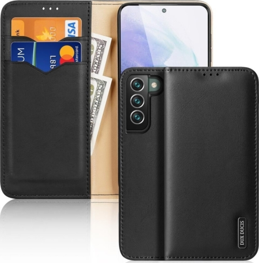 Bilde av Hivo Leather Flip Deksel Lommebok I Ekte Skinn For Kort Og Dokumenter Samsung Galaxy S22+ (S22 Plus) Svart