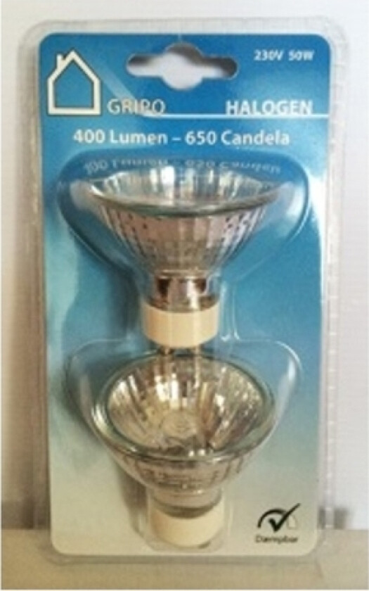 Gripo Halogen Reflektorpære Gu10 230V 50W 2Stk Sb Kort - 1654723