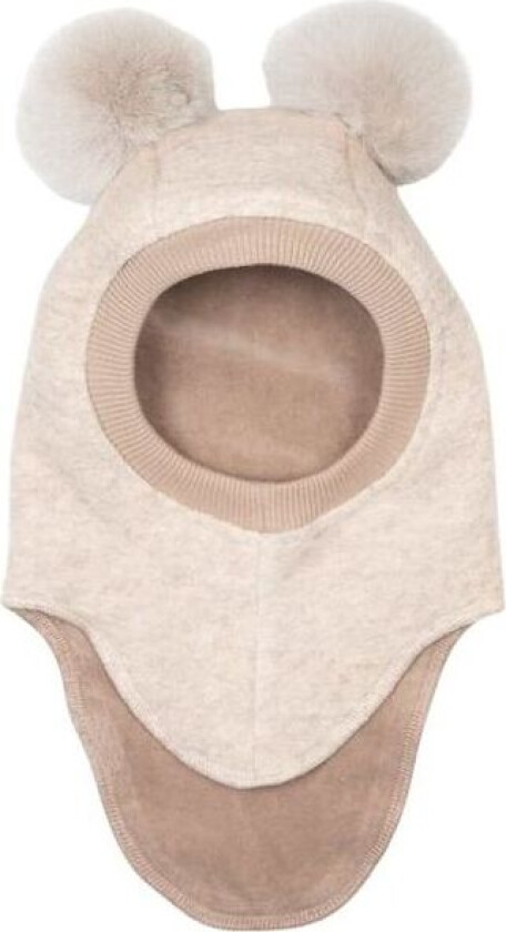 Bilde av HUTTEliHUT Balaclava lue tovet ull og dusker, Sand Mel.