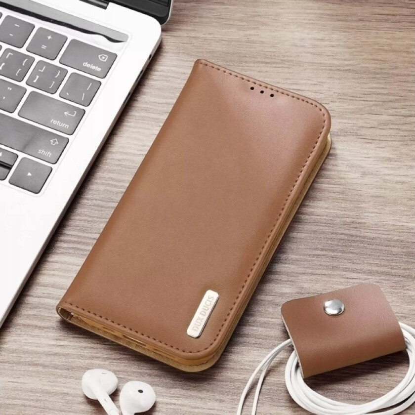 Hivo Leather Flip Deksel Lommebok I Ekte Skinn For Kort Og Id-Er Iphone 14 Pro Brown