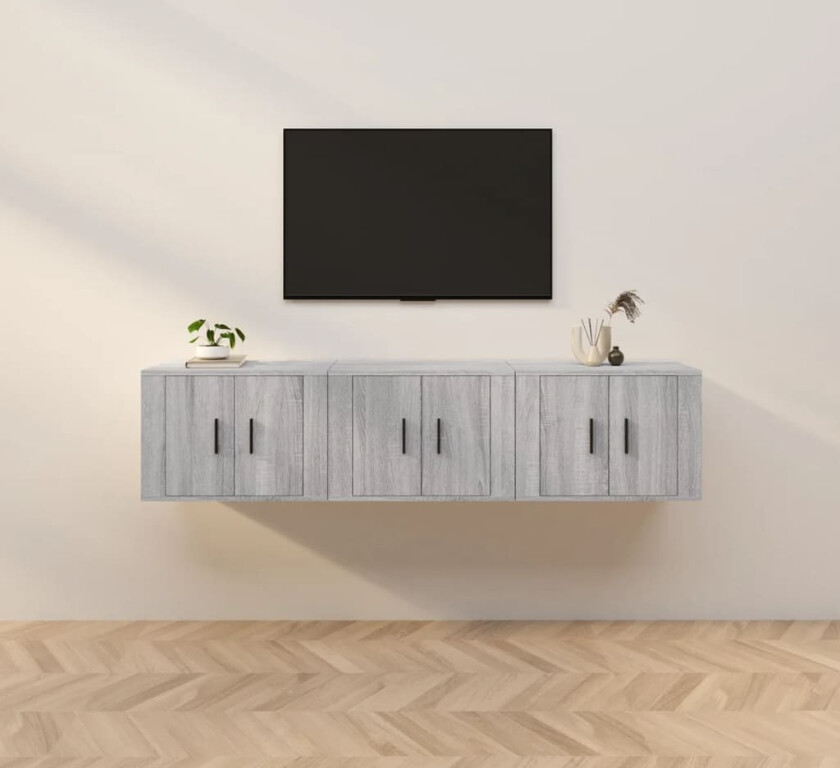 Vegghengte TV-benker 3 stk grå sonoma 57x34,5x40 cm