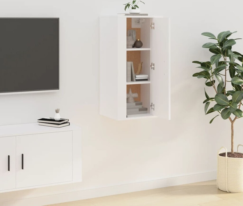 Vegghengt TV-benk hvit 40x34,5x80 cm