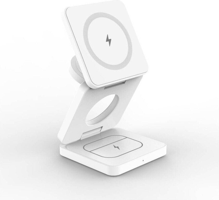 Lommeformat sammenleggbar 3-i-1 Qi2 trådløs lader - hvit