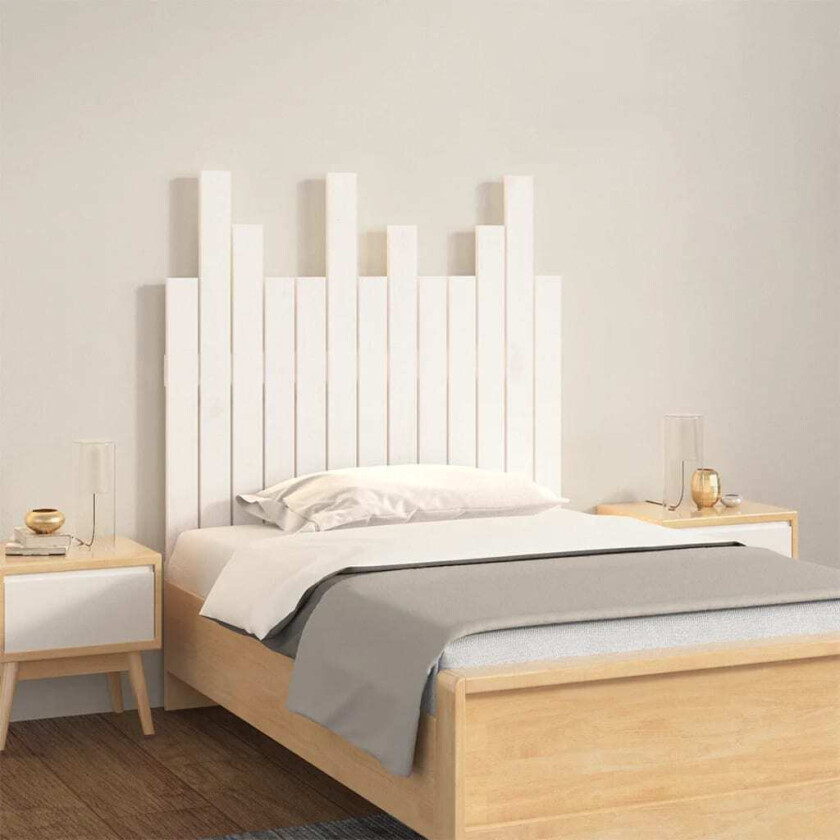 Veggmontert sengegavl hvit 82,5x3x80 cm heltre furu