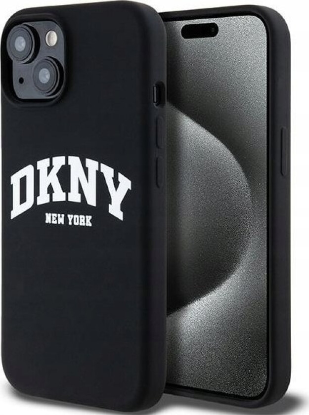 Dklas Dkny Dkhmp14ssnyach Iphone 14 / 15 / 13 6.1" Juoda/Juodas Hardcase Liquid Silicone Baltas Printed Logo Magsafe