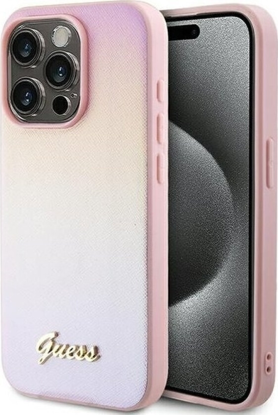 -Deksel Til Iphone 15 Pro Max 6,7" Guhcp15xpsairsp Rosa Hc Pu Saffiano Iridescent Script