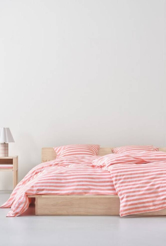 sengesett enkeltseng Coral pink/white
