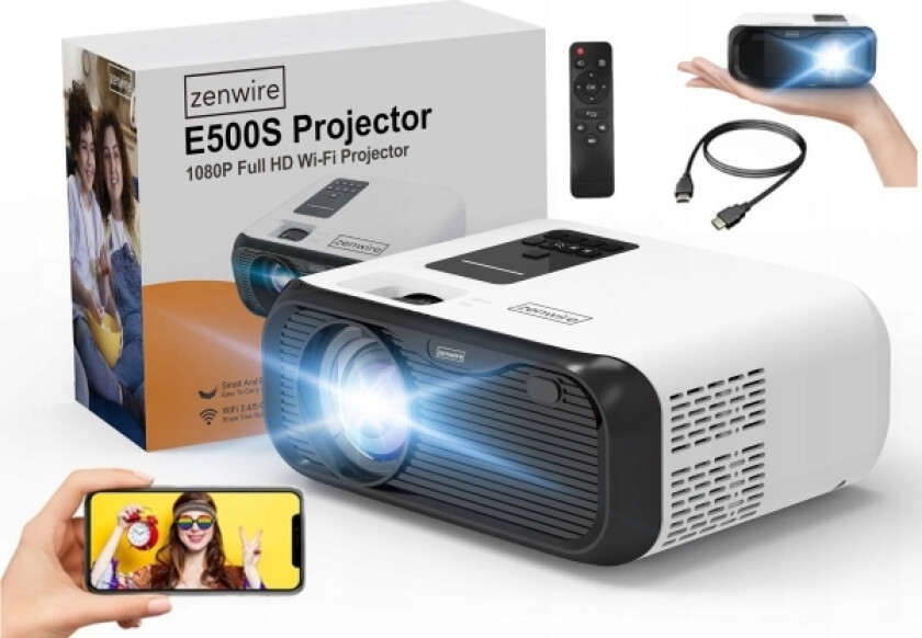 Zenwire Miniprojektor Bærbar Projektor Wifi 2,4/5 Ghz Miracast Airplay Full Hd 4K 7500Lm 250 Ansi Bluetooth 5.0 Zenwire E500s