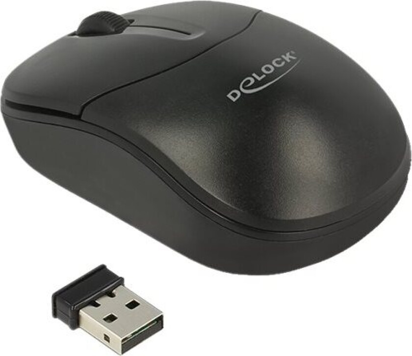 Delock - Mus - Høyre- Og Venstrehåndet - Optisk - 3 Knapper - Trådløs - 2.4 Ghz - Usb Trådløs Mottaker - Svart - Løsvekt