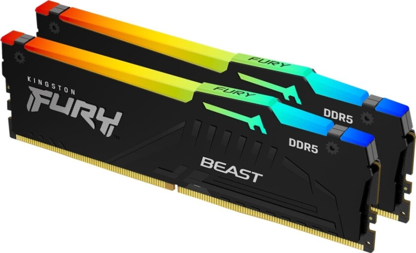 Kingston Fury Beast Rgb - Ddr5 - Sett - 16 Gb: 2 X 8 Gb - Dimm 288-Pin - 6000 Mhz / Pc5-48000 - Cl30 - 1.4 V - Ikke-Bufret - On-Die Ecc - Svart