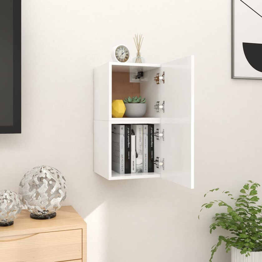 Vegghengte TV-benker 2 stk hvit 30,5x30x30 cm