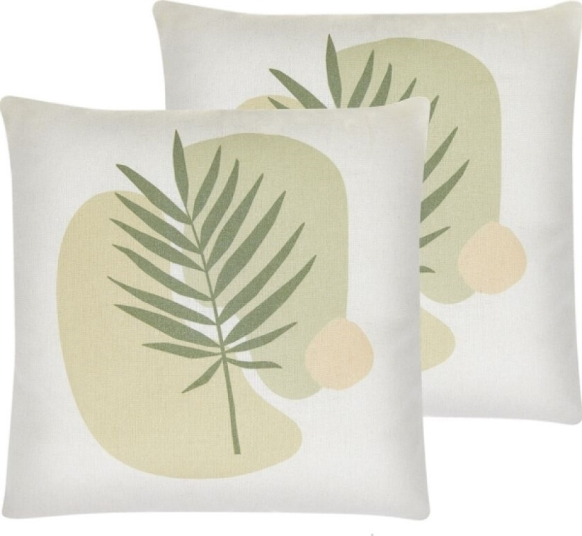 2 Pynteputer Med Bladmotiv 45 X 45 Cm Grønn Og Beige Microsorum