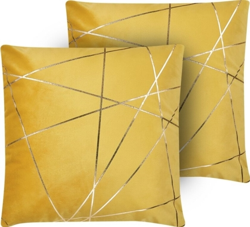 2 Velour Pynteputer Geometrisk Mønster 45 X 45 Cm Gul Pinus