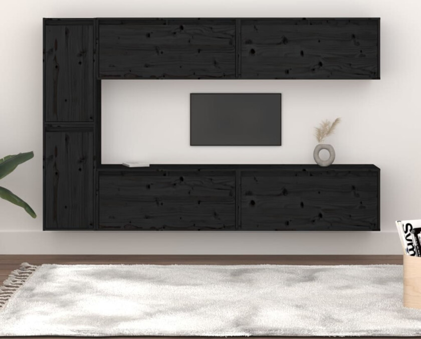 TV-benker 6 stk svart heltre furu