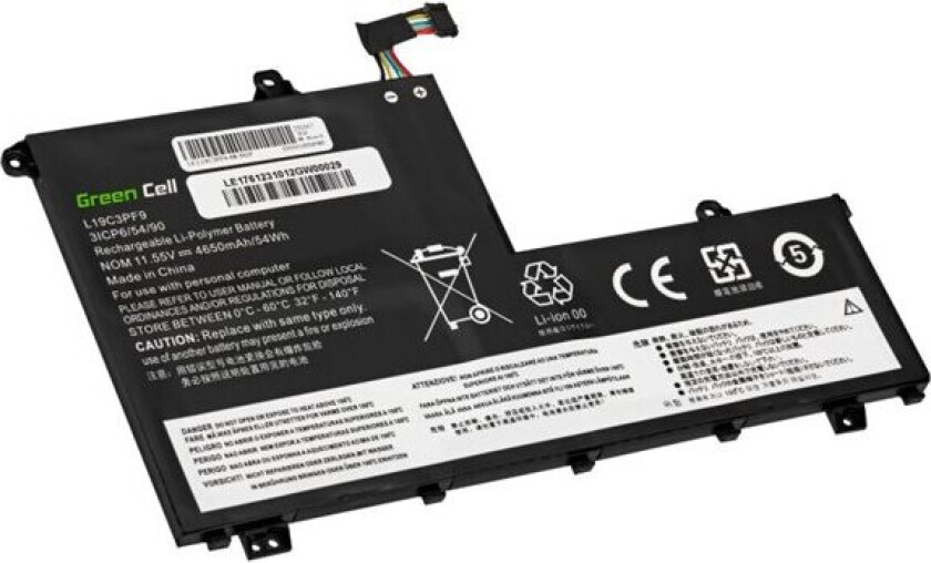 Green Cell - Batteri Til Bærbar Pc (Tilsvarer: Lenovo L19c3pf1, Lenovo L19m3pf1, Lenovo L19l3pf8, Lenovo L19d3pf1) - Litiumpolymer - 3-Cellers - 4650