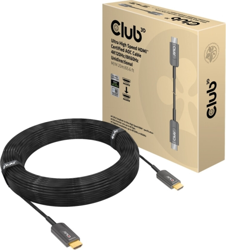 Bilde av Club 3D - Ultra High Speed - Hdmi-Kabel - Hdmi Hann Til Hdmi Hann - 20 M - Hybridkobber / Fiberoptikk - 4K-Støtte, Aktiv