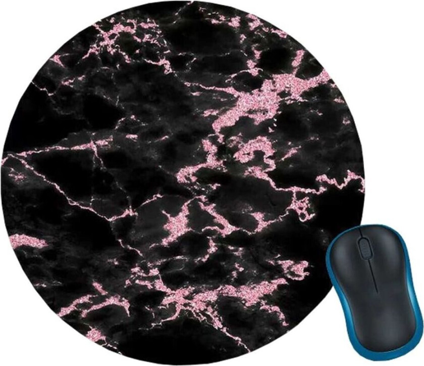 Myk rund musematte med trykk svart rosa marmor 20cm