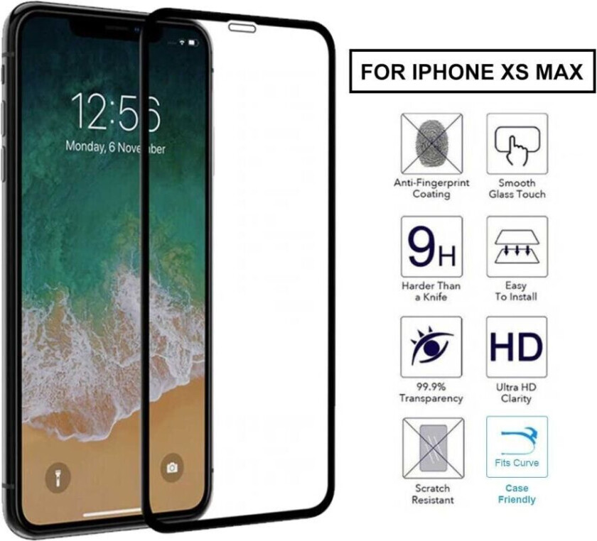 iPhone XS Max HD 3D -skjermbeskytter speket glass karbonfiber