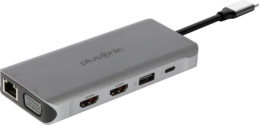 Plusonic USB-C dockingstasjon-adapter - HDMI, VGA, LAN, USB, Micro SD/SD