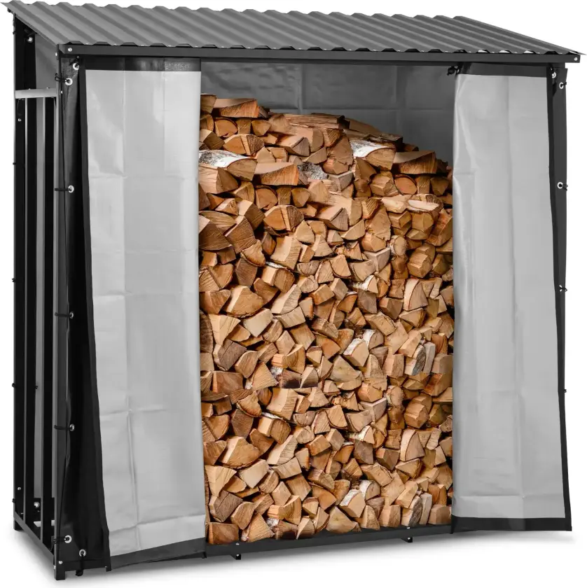 Vedstativ - med presenning og tak - 800 kg - 190 x 186 x 70 cm - svart