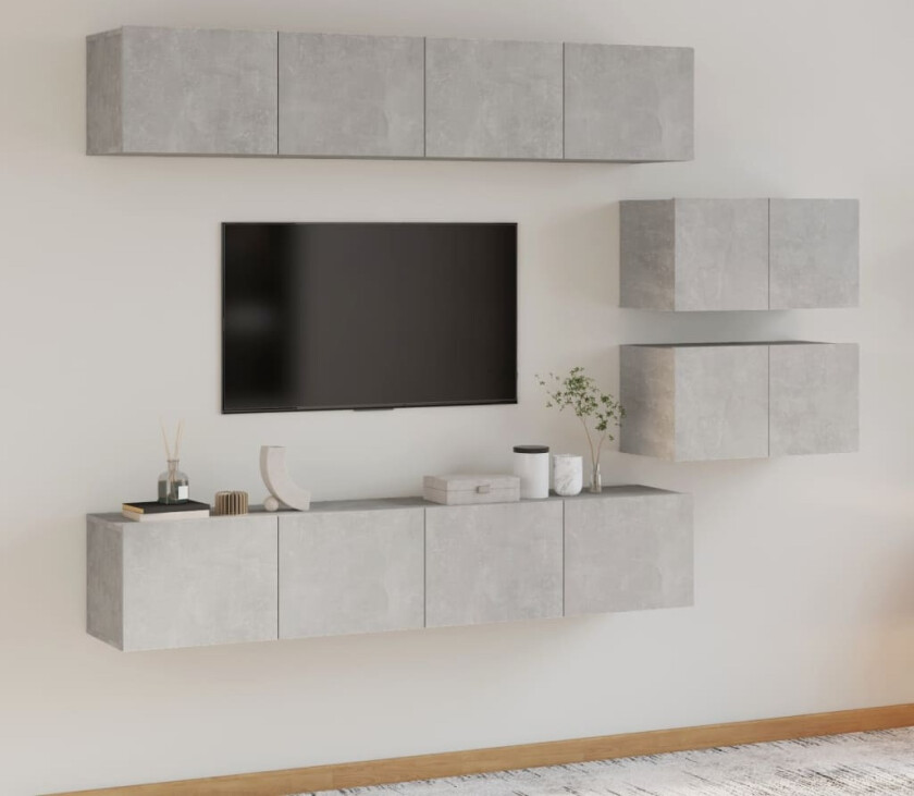 TV-skapsett 6 deler betonggrå konstruert tre