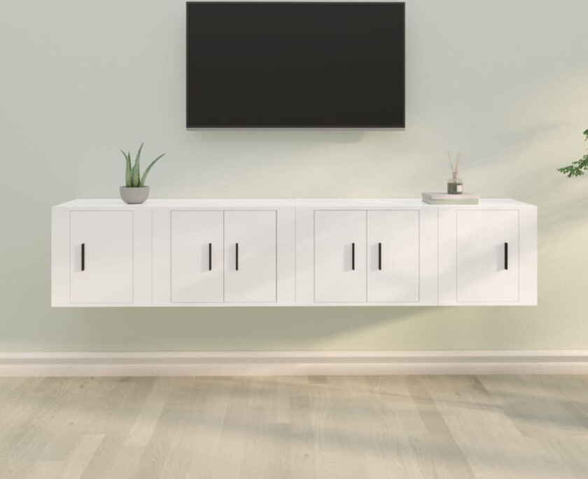 TV-benksett 4 deler hvit konstruert tre