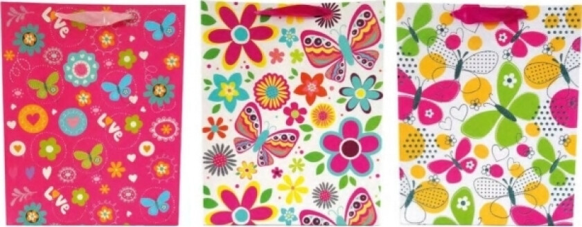 Ju-Piter Gavepose Blomster Og Sommerfugler 1327C 18X23x10cm P12, Pris For 1 Stk.