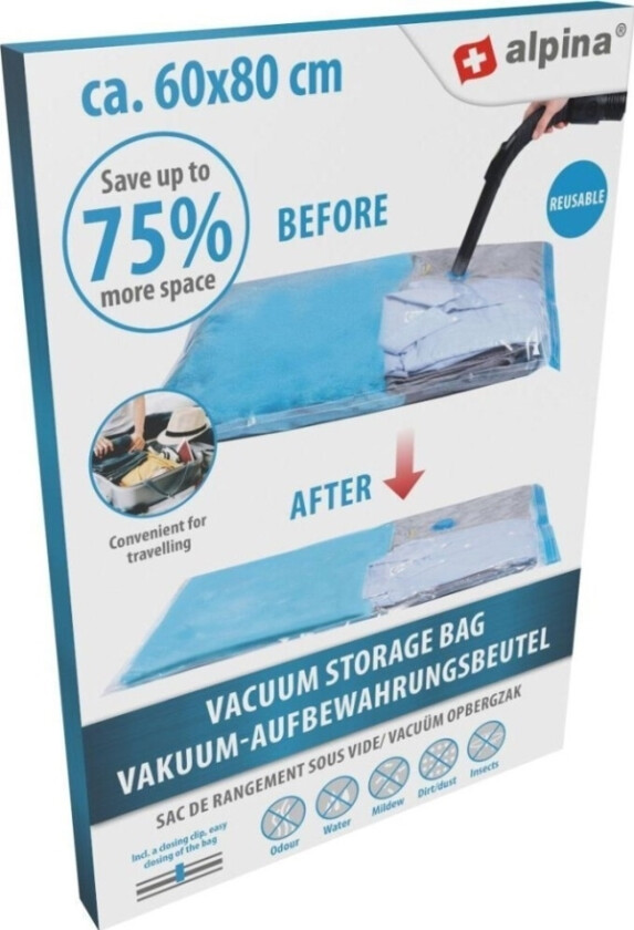Alpina Sack Vakuumpose For Oppbevaring Av Klær Og Sengetøy 60X80cm Alpina