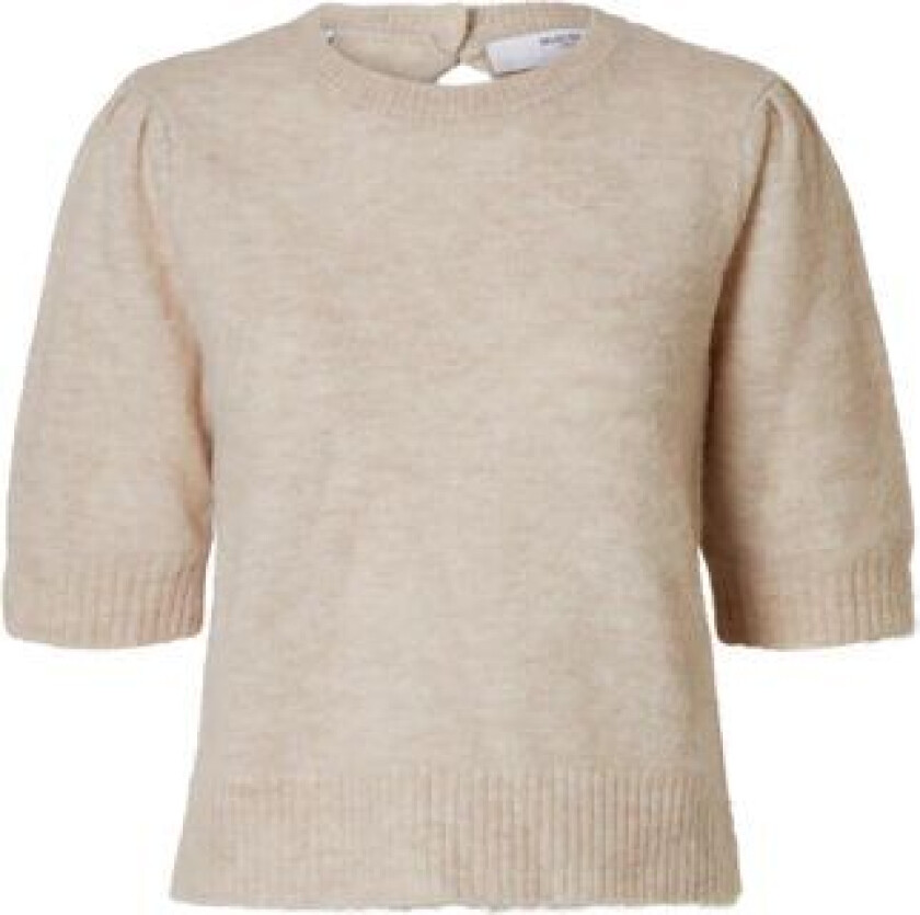 Lulu Ss Open Back Knit O-Neck - Birch Melange M
