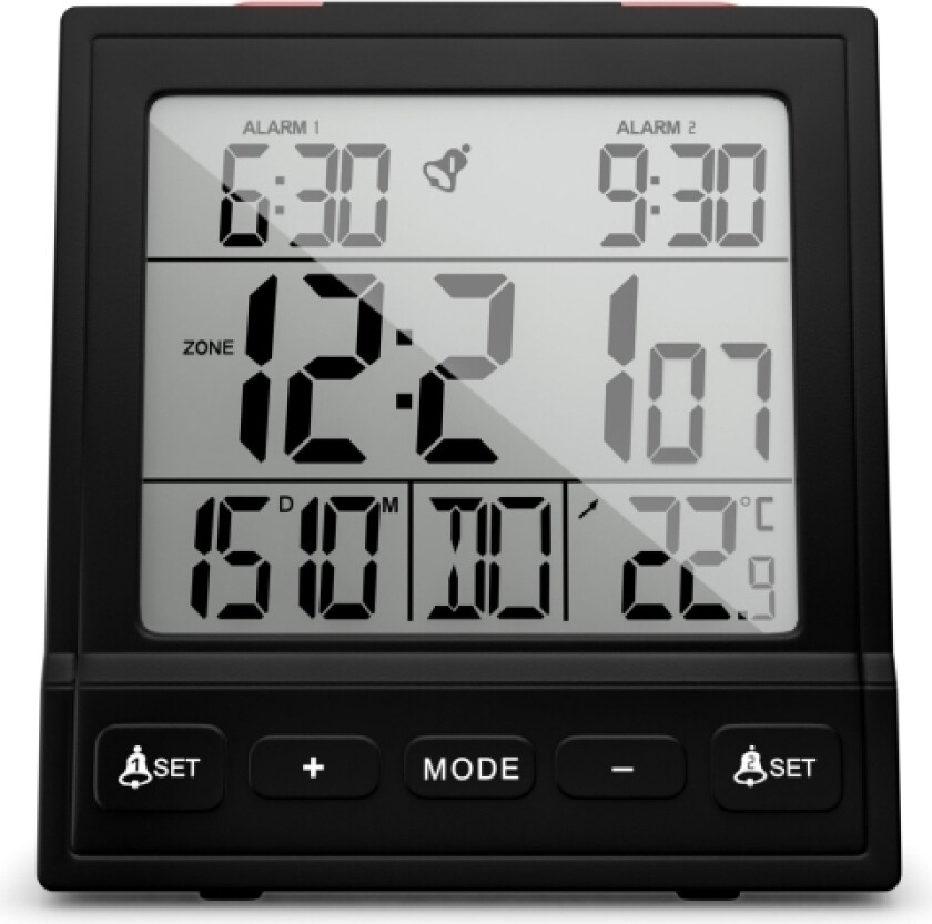 Mebus 25581, Digital Vekkerklokke, Firkant, Sort, 12/24H, F, °C, Alle Kjønn