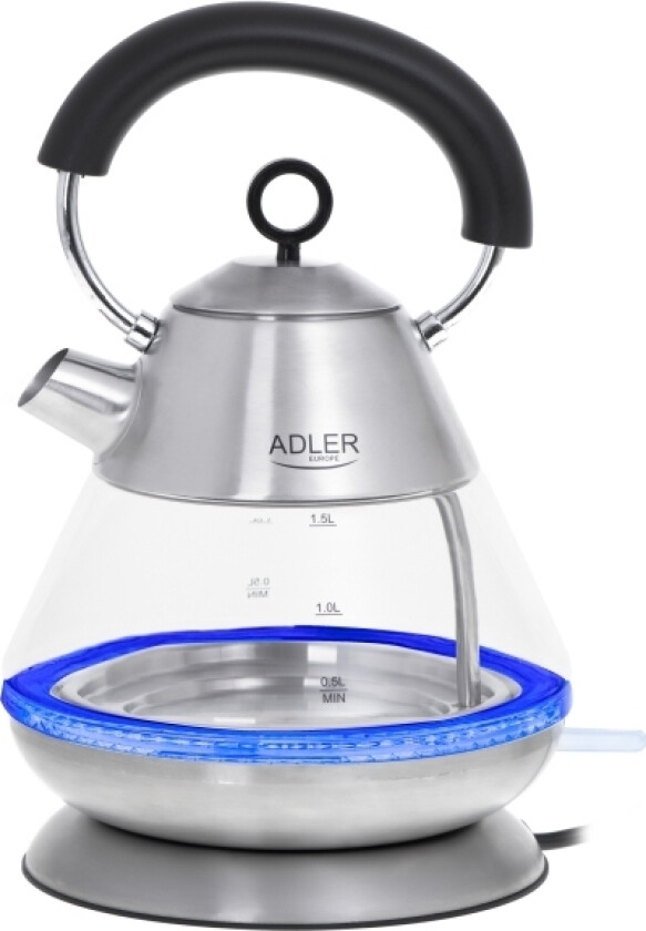 Adler Ad 1282, 1,5 L, 1850 W, Rustfritt Stål, Glass, Vannivåindikator, Overopphetingsbeskyttelse