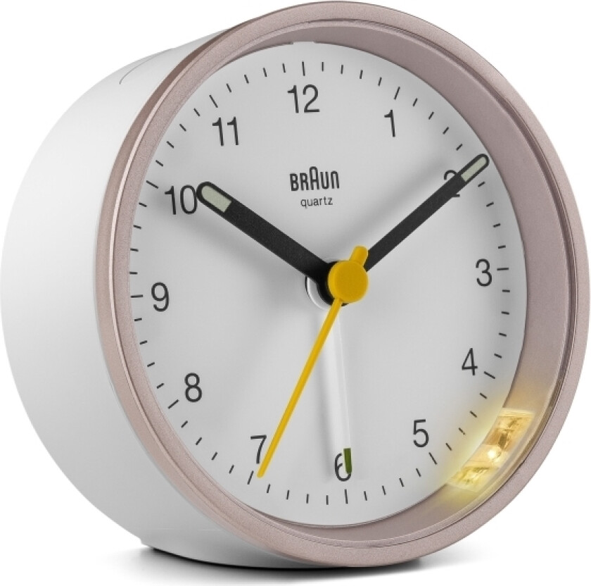 Bc12, Quartz Vekkerklokke, Rund, Rosa, Hvit, Analog, Gult, Batteri