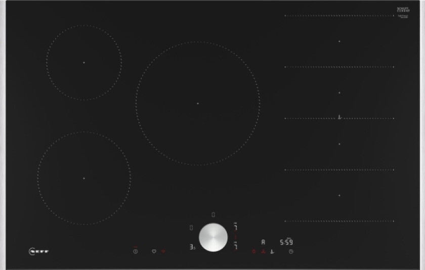N 90, Sort, Innebygget, 80 Cm, Sonebasert Induksjon, Glass-Keramikk, 5 Zone(S)