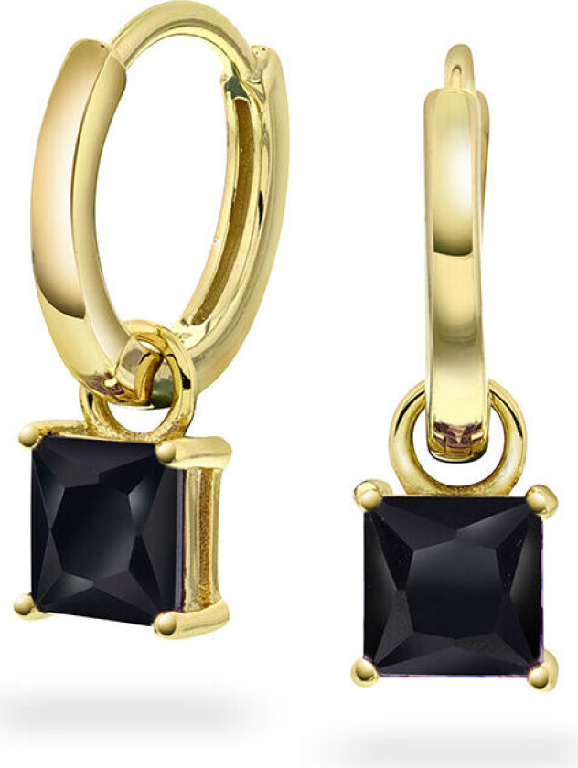 , Øreringer i forgylt sølv med sort zirkonia