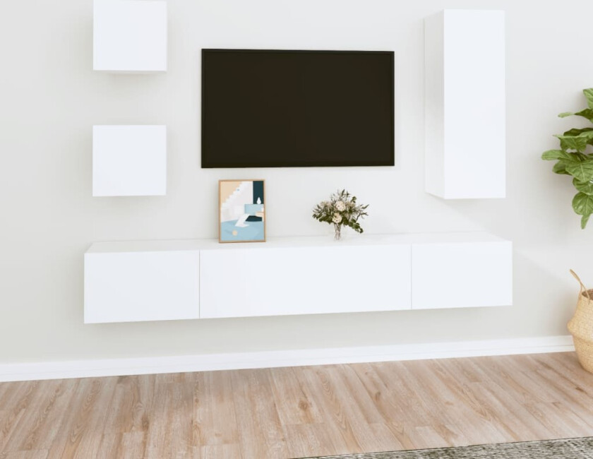 TV-skapsett 5 deler hvit konstruert tre