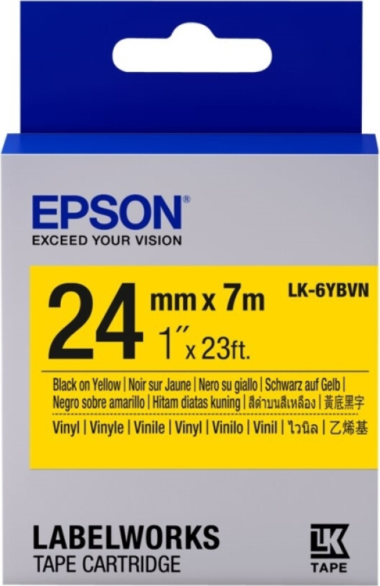 Lk-6Ybvn - Vinyl - Svart På Gult - Rull (2,4 Cm X 7 M) 1 Kassett(Er) Merketape - For Labelworks Lw-1000, Lw-300, Lw-400, Lw-600, Lw-700, Lw-K40