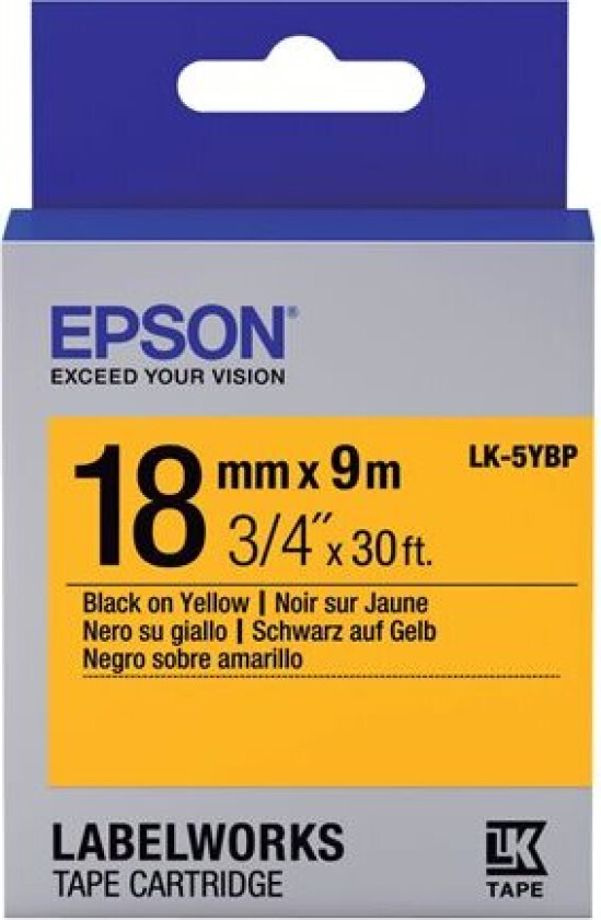 Labelworks Lk-5Ybp - Svart På Gult - Rull (1,8 Cm X 9 M) 1 Kassett(Er) Merketape - For Labelworks Lw-1000, 400, 600, 700, 900, K400, Z5000, Z50