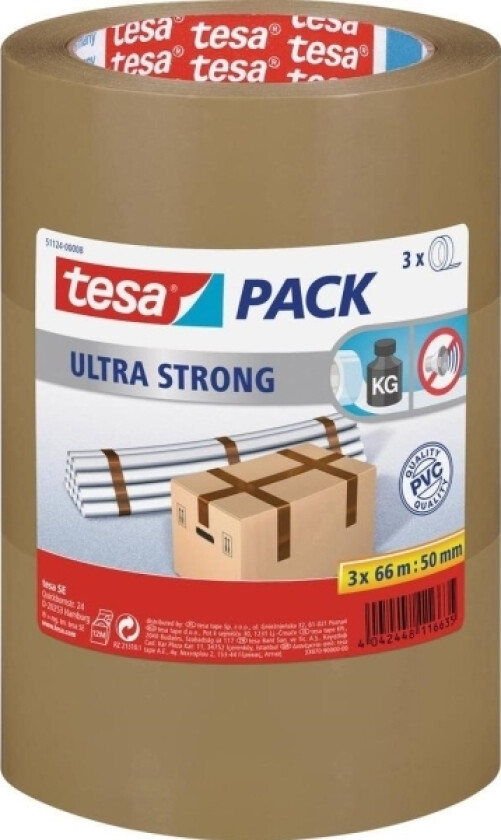 Tesa Pakketape Tesapack® Ultra Strong Brun (L X B) 66 M X 50 Mm Innhold: 3 Rull(Er) (51124-08-01)